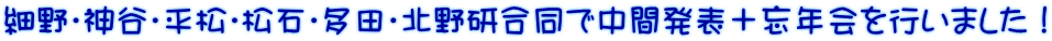 細野・神谷・平松・松石・多田・北野研合同で中間発表＋忘年会を行いました！